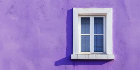 Fototapeta premium Empty Purple Lavender Painted Wall with White Window, llustration for cover, card, postcard, interior design, banner, poster, brochure or presentation - AI Generated