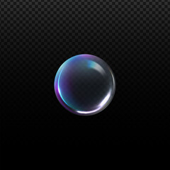 3D transparent glossy crystal sphere with holographic dispersion effect, vector rainbow colors reflection glass ball