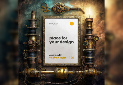 Poster Frame Mockup Steam Punk Style 11 Generative Ai
