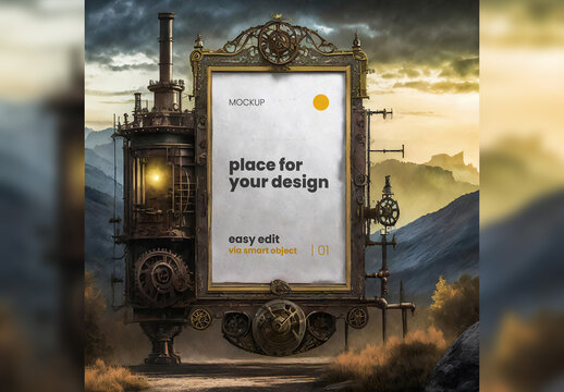 Poster Frame Mockup Steam Punk Style 13 Generative Ai