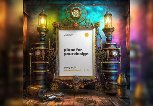 Poster Frame Mockup Steam Punk Style 14 Generative Ai