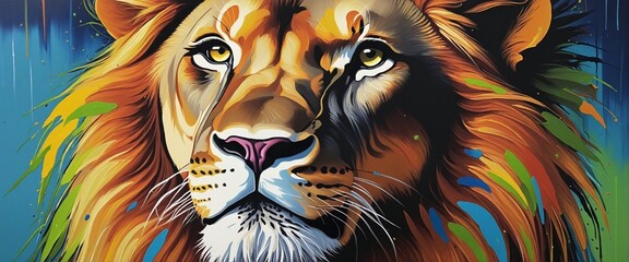 abstract art design illustration of lion with colorful fur