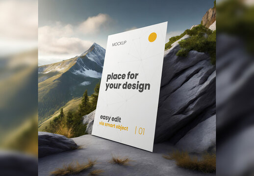 Poster Frame Mockup Stand with Nature Background 06 Generative Ai