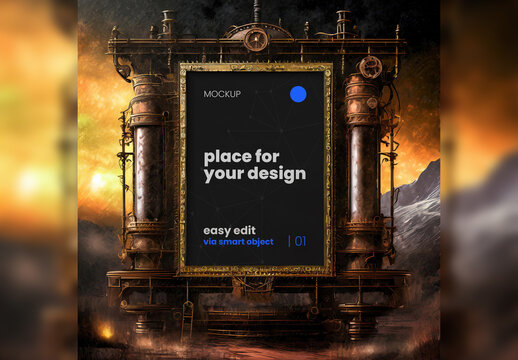Poster Frame Mockup Steam Punk Style 04 Generative Ai