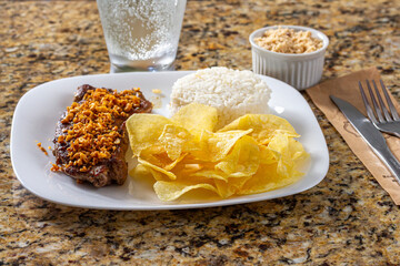 Meat with Garlic and French fries