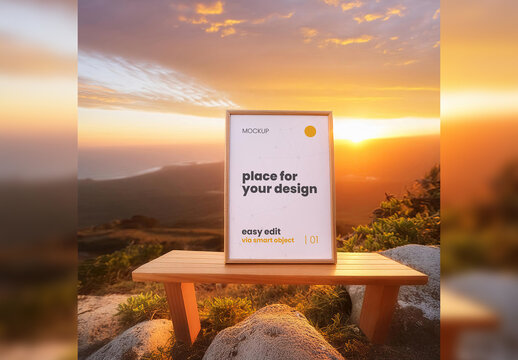 Poster Frame Mockup Stand on Table with Nature Background Generative Ai