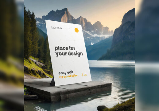 Poster Frame Mockup Stand with Nature Background 04 Generative Ai