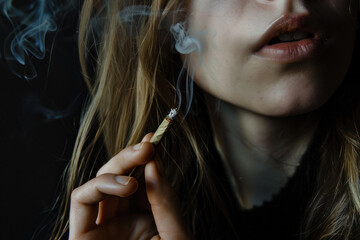 Obraz premium Woman Smoking Cannabis with Smoke in the Air