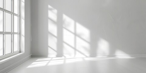 Fototapeta premium White Wall Background with Window and Window Shadow Copy Space, llustration for cover, card, postcard, interior design, banner, poster, brochure or presentation - AI Generated