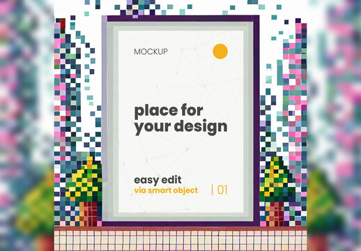 Poster Frame Mockup Pixel Art Style 03 Generative Ai
