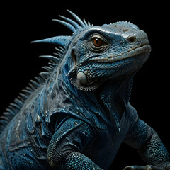 Fototapeta premium Blue Iguana Black Background 