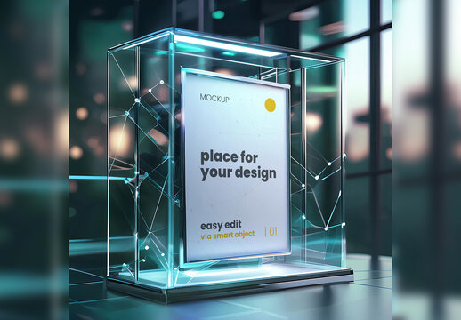 Poster Frame Mockup Inisde Glass Protective Box Effect 02 Generative Ai