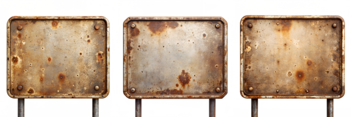 Vintage and grunge old metal sign on transparent background