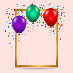 birthday celebration illustration with multicolored balloons and blank space