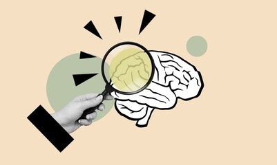 Composite illustration collage of hand studying brain