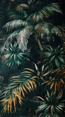 Beautiful nature background of vertical garden with tropical green leaf. Mural wallpaper. AI generated illustration