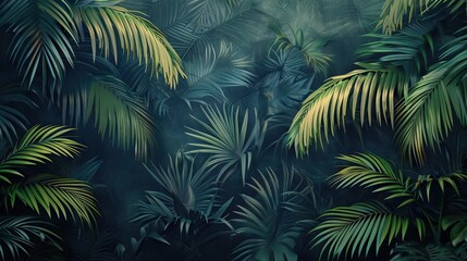 Beautiful nature background of vertical garden with tropical green leaf. Mural wallpaper. AI generated illustration