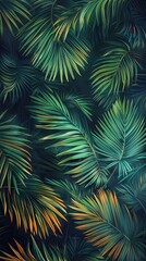Beautiful nature background of vertical garden with tropical green leaf. Mural wallpaper. AI generated illustration