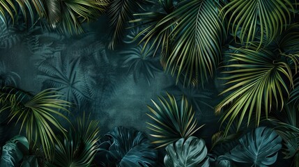 Beautiful nature background of vertical garden with tropical green leaf. Mural wallpaper. AI generated illustration