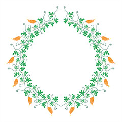 colorful illustration of bitter melon vine plant as a round frame pattern