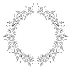 line art illustration of bitter melon vine plant as a round frame pattern