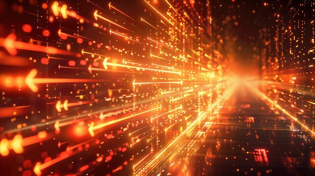 Binary code. Orange glowing background. Computer programming concept.