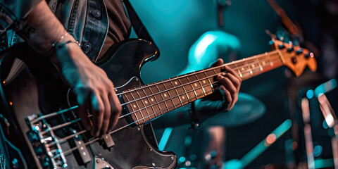 Obraz premium Musician hands playing bass
