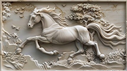 Beautiful animal 3d relief wallpaper. Mural wallpaper. AI generated illustration
