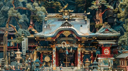 Fototapeta premium Vibrant Japanese Shrines and Festival Moments