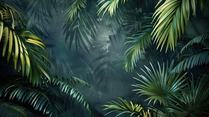 Beautiful nature background of vertical garden with tropical green leaf. Mural wallpaper. AI generated illustration