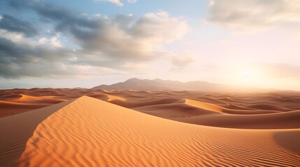 Desert sand dunes panorama at sunset, Abu Dhabi, United Arab Emirates