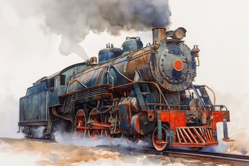 Old Steam Locomotive on Tracks