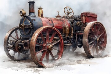 Old Steam Tractor in Field