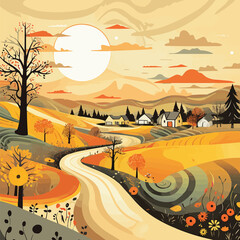 Landscape in Autumn Sunrise