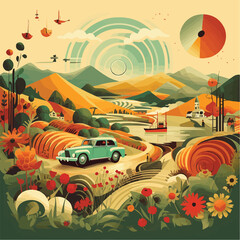 Forest Landscape in Retro Style