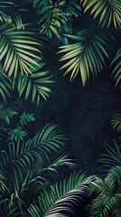 Beautiful nature background of vertical garden with tropical green leaf. Mural wallpaper. AI generated illustration