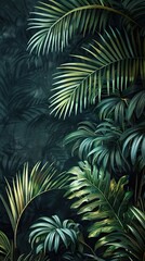 Beautiful nature background of vertical garden with tropical green leaf. Mural wallpaper. AI generated illustration