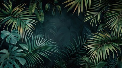 Beautiful nature background of vertical garden with tropical green leaf. Mural wallpaper. AI generated illustration