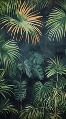 Beautiful nature background of vertical garden with tropical green leaf. Mural wallpaper. AI generated illustration