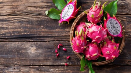 Pitahaya fresh on wooden table background. dragon fruit