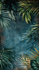 Beautiful nature background of vertical garden with tropical green leaf. Mural wallpaper. AI generated illustration