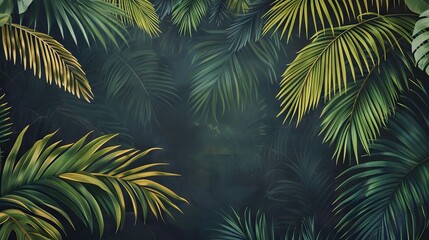 Beautiful nature background of vertical garden with tropical green leaf. Mural wallpaper. AI generated illustration