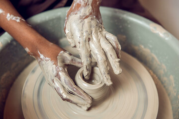 Close up picture of a process of creation of a new pottery