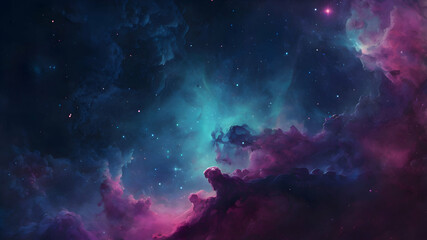 Fototapeta premium A mesmerizing cosmic scene with dark blue and purple grain texture, accented by magenta pink glowing hues, creating an ethereal poster design, HD, Hyper Resolution 