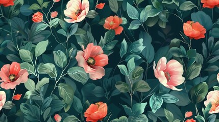 Botanical Tile Pattern for Seamless Backgrounds