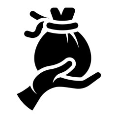 hand holding money bag glyph icon