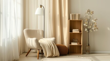 Cozy Reading Nook with Armchair and Soft Lighting
