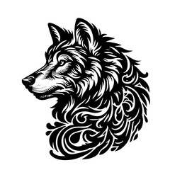 Fototapeta premium Cartoon Black and White Isolated Illustration Vector Of A Trible Style Wolfs Head