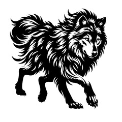 Fototapeta premium Cartoon Black and White Isolated Illustration Vector Of A Wolf Running