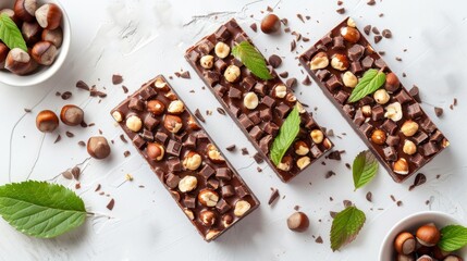 Chocolate Bars with Nuts with White Background